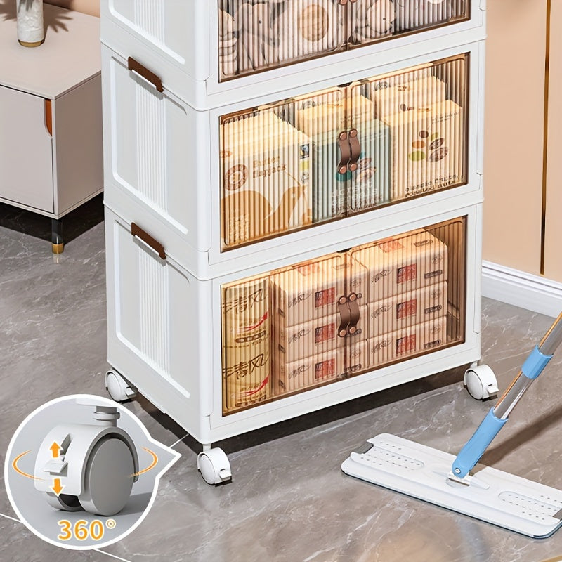 Foldable storage box 5 layers, large double opening storage box, large storage box with lid and wheels, can store clothes, snacks, toys and books, home office outdoor foldable container