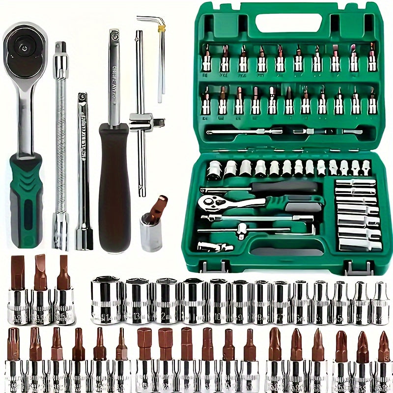 899/53 sets of tools, handheld tools portable 4-layer toolbox, easy to push and pull with rollers, automotive maintenance tools multi-functional toolbox, professional, high-end