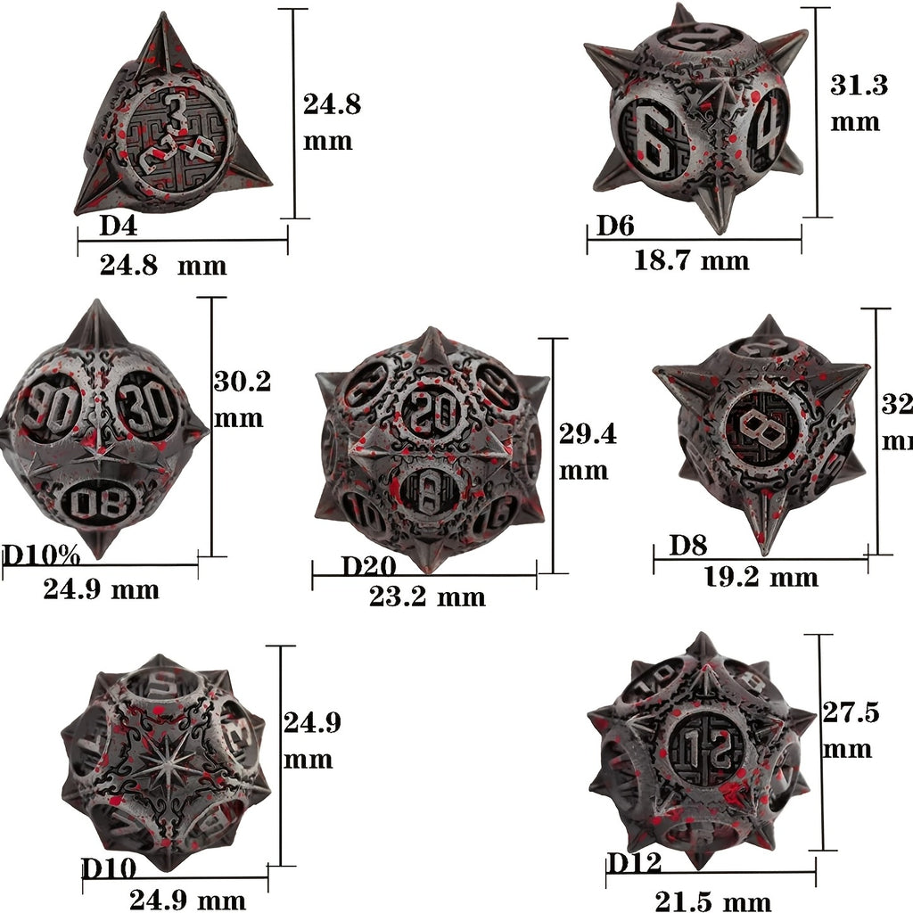 Sharp Metal Meteor Dice Set - Large & Bold Gaming Dice for Dungeons & Dragons - Solid, Weighted, and Aesthetically Pleasing - Complete with D20, D12, D10, D8, D6, D4