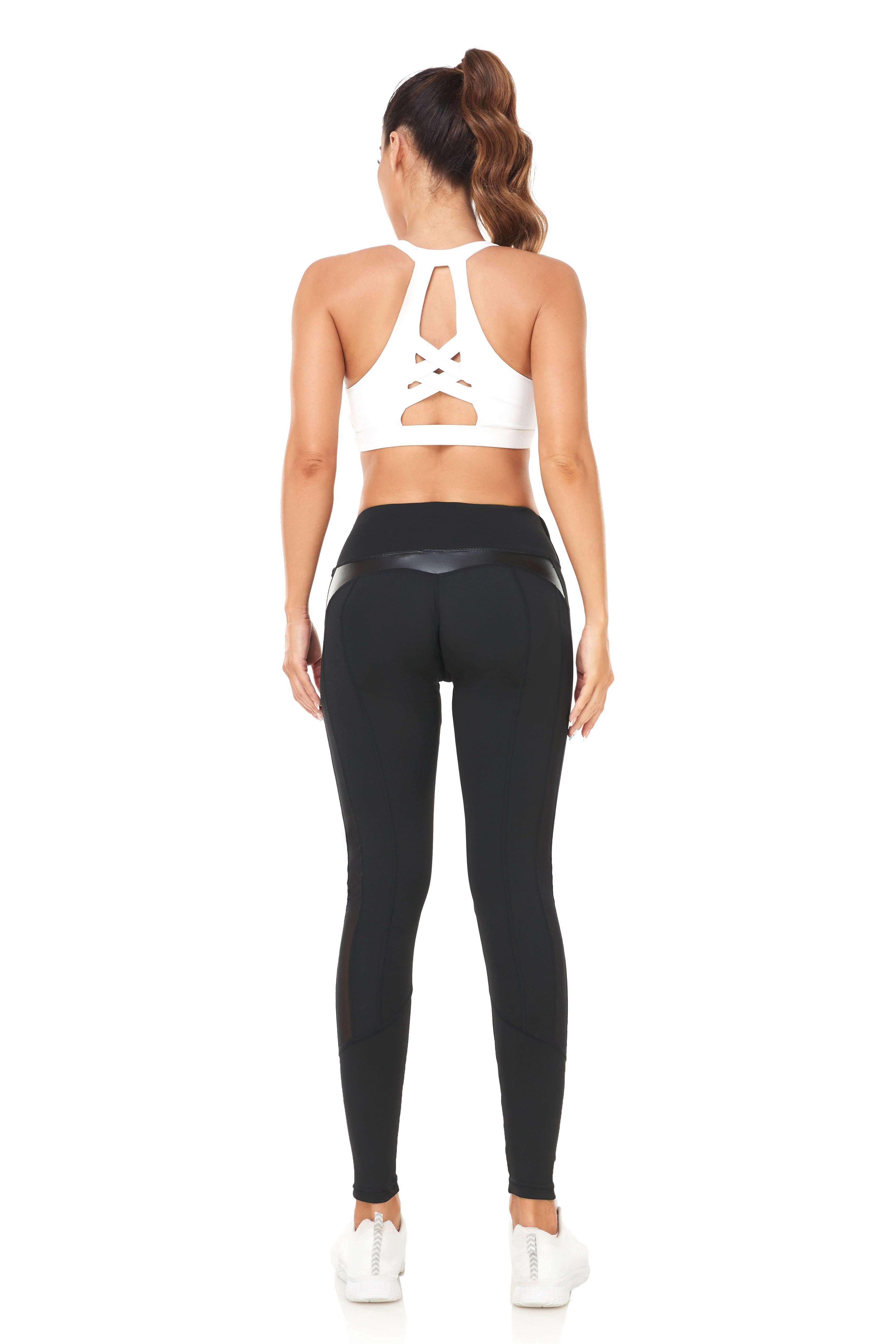 Women'S High Waist Hip Lifting Leggings, Quick Dry Polyester & Spandex Blend, Elastic Waistband, Contrast Mesh Detail, All-Season Sports Yoga Pants, Knit Fabric, 220g/m², Solid Color, Long Length