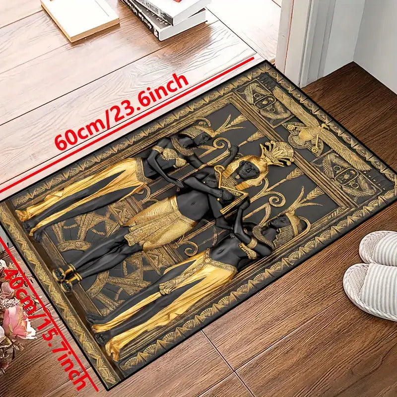 Egyptian Three Golden Men Carpet - Machine Washable Luxury Mat with Golden & Design, Rectangular Floor Mat for Living Room, Bedroom, Office, Outdoor - Durable Polyester Home Decor Mat, Rugs For Living Room, Bedroom Accent, El