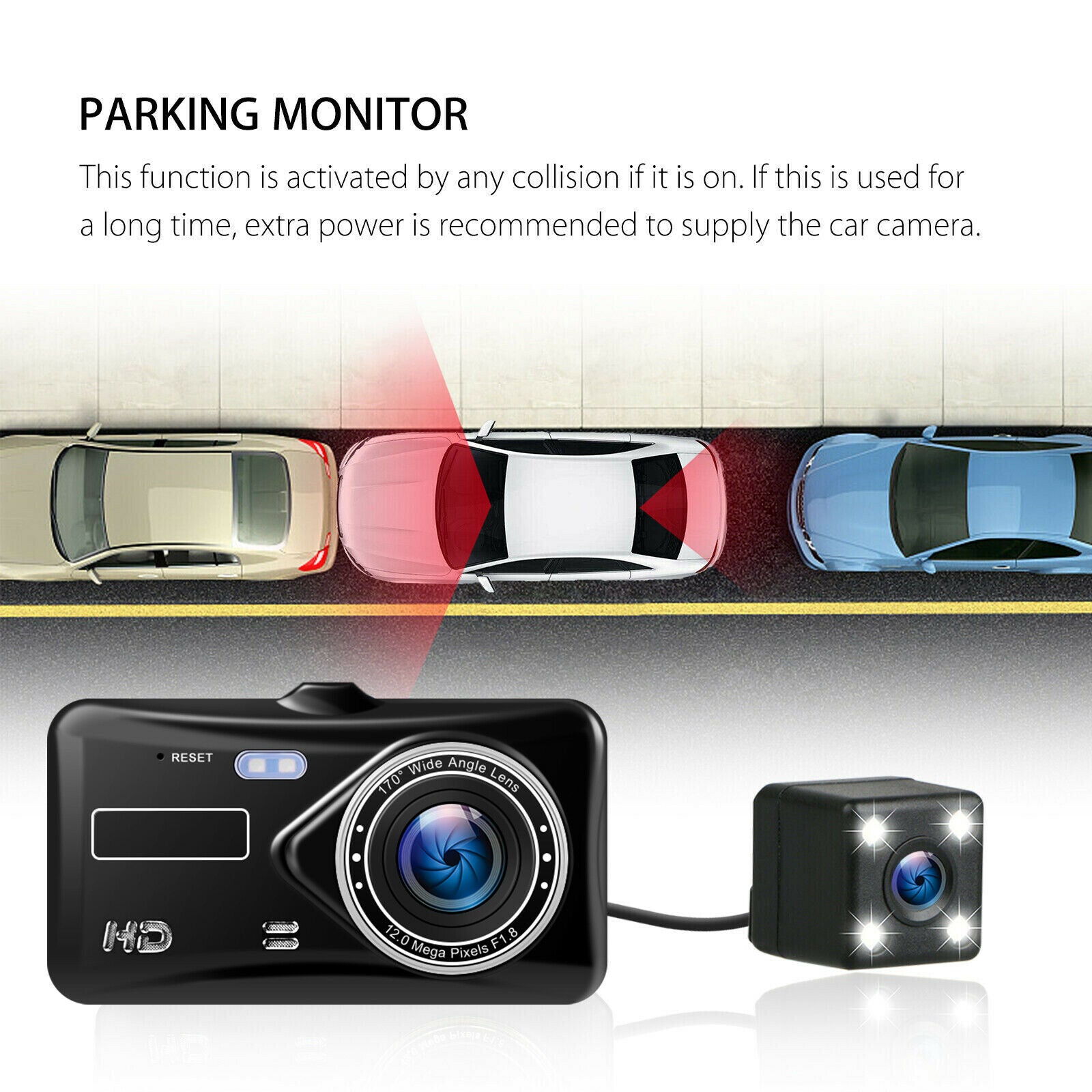 HD 1080P Night Vision Dash Cam - CAR DVR Car Video Recorder - Front And 720P Rear Camera Vehicle Black Box Driver Recorder