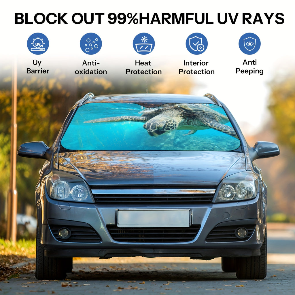 Sun Protection, 1pc Turtle-Themed Windshield Sunshade for Cars, Foldable, Easy to Install, Universal, UV Protection And Heat Dissipation, Automotive-Interior Accessories, A Gift for My Father