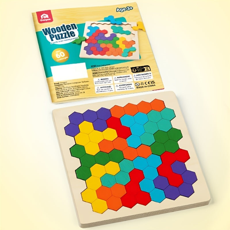 Coogam Wooden Tangram Puzzle, Color Shape Pattern Jigsaw Brain Teasers 3D Logic IQ Game Geometric Blocks STEM Educational Toys Gift For All Age