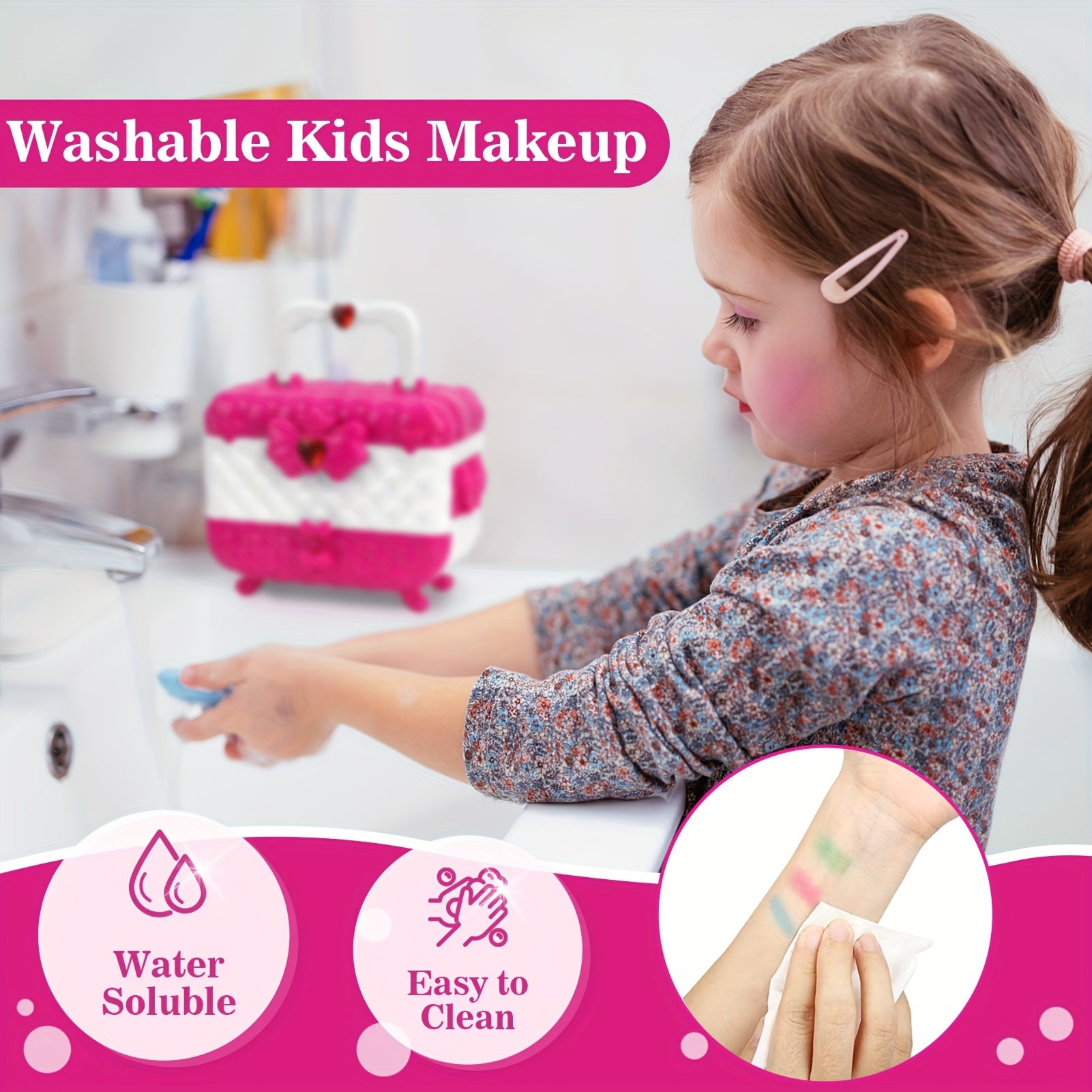 54PCS Washable Real Makeup Set for Kids, Little Girls Makeup Toys, Ideal Christmas Gifts, Toddler Toys for Halloween