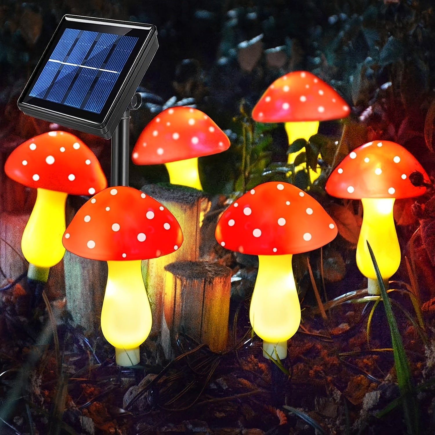 Set of 6 Solar Mushroom Lights for Garden Decorations, Outdoor Solar Red Mushroom Light for Yard Pathway Grave Decor