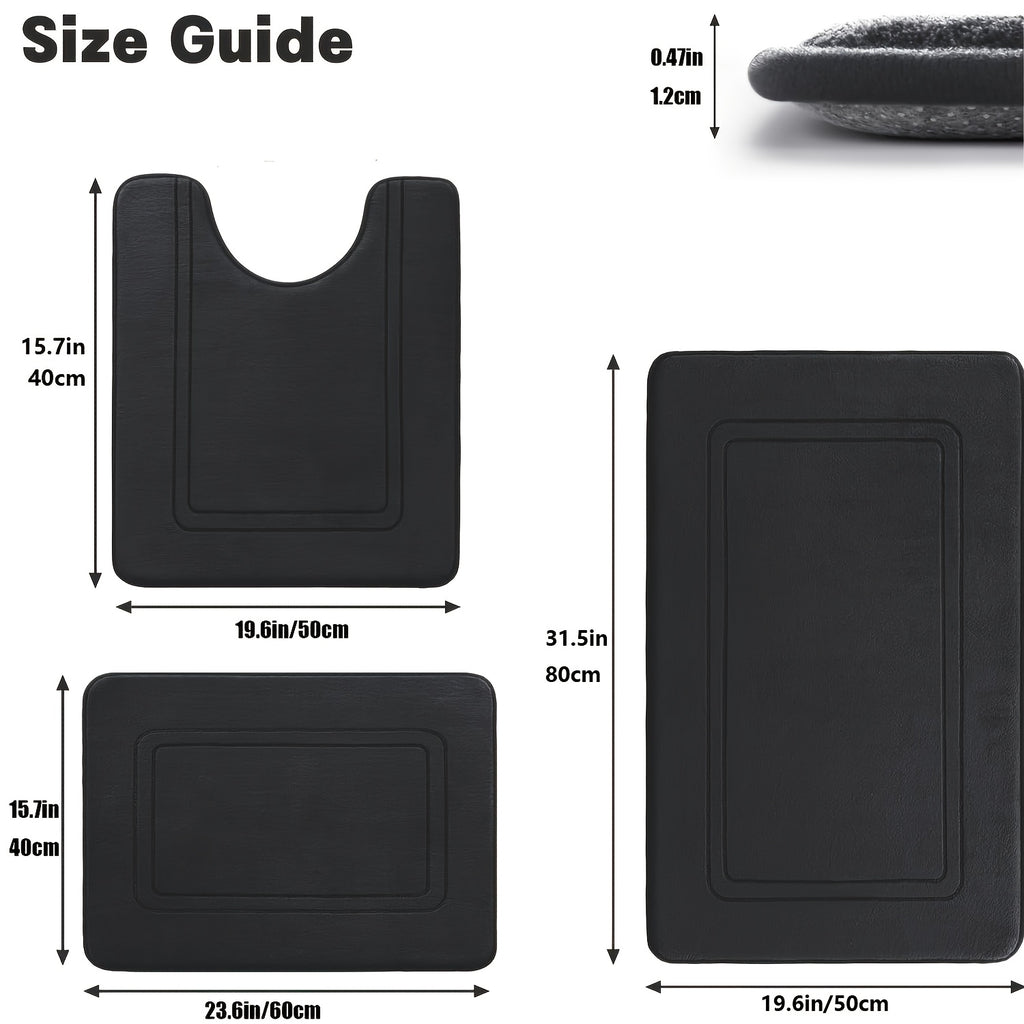[3pcs Soft Non Slip Bath Mat] 3pcs Memory Foam Bath Mat, Bathroom Rugs Sets, Non Slip Bath Mats for Bathroom, Super Soft And Water Absorbent Bath Rug Set, Machine Washable U Shape Toilet Mats Set