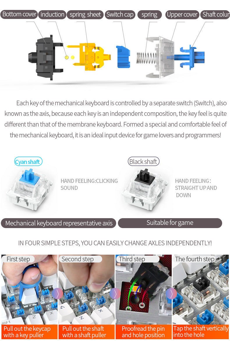 YINDIAO Gaming/Office Mechanical Keyboard, Wired USB Plug