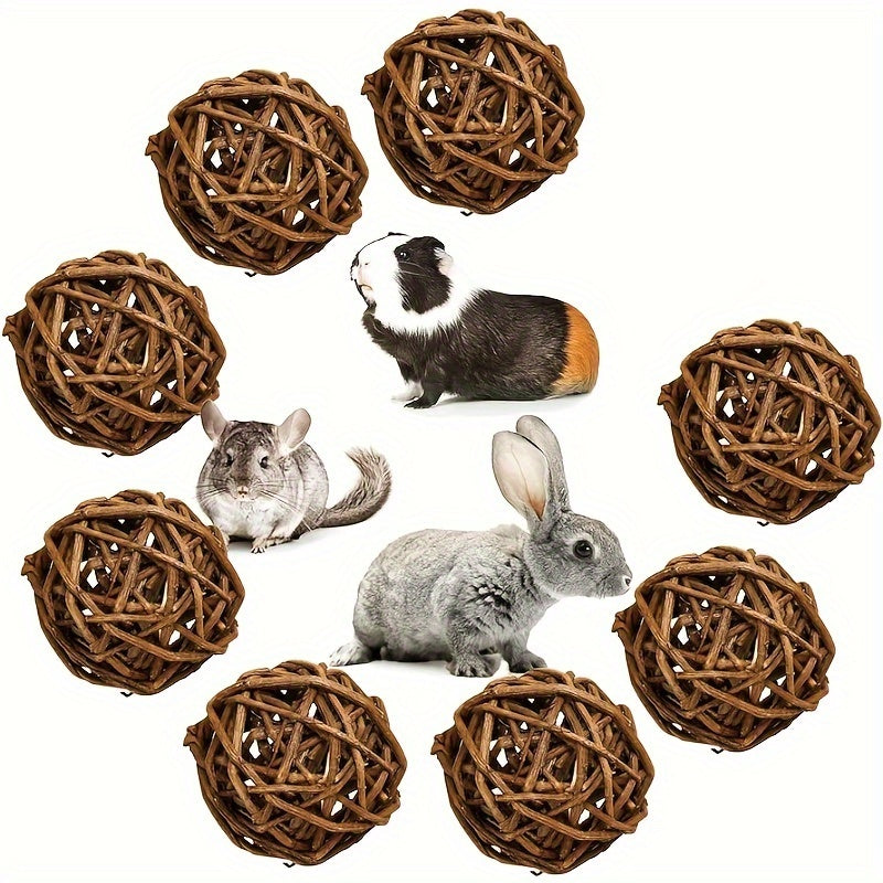 8 PCS Natural Rattan Willow Branch Ball Toys for Small Animals - Chewable Activity Toy for Rabbits, Guinea Pigs, Chinchillas, Hamsters, Gerbils, and Parrots