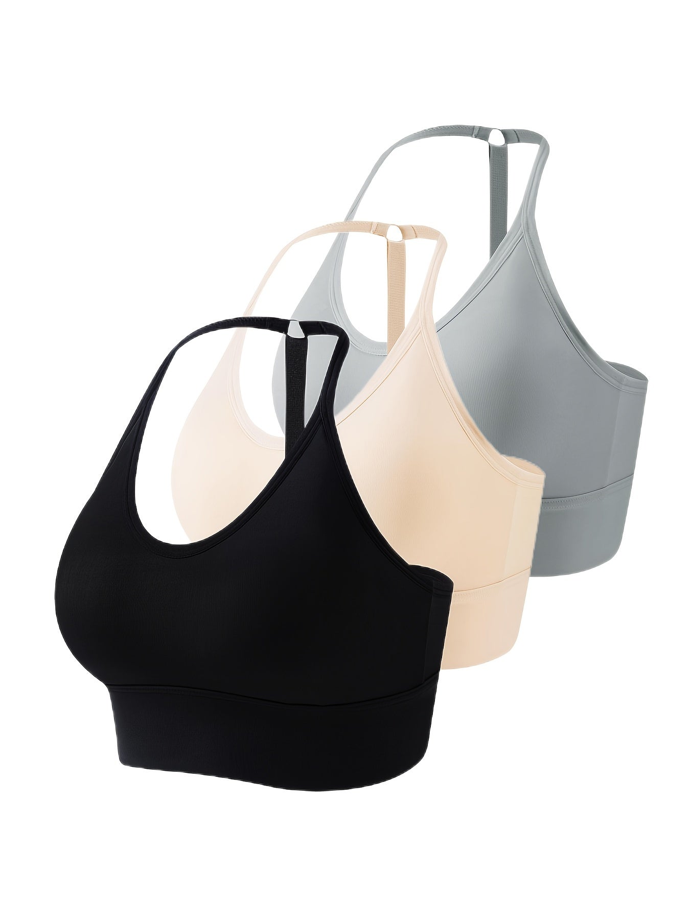 3pcs Seamless Halter Sports Bras, Comfy & Breathable Sporty Fitness Bra, Women's Lingerie & Underwear