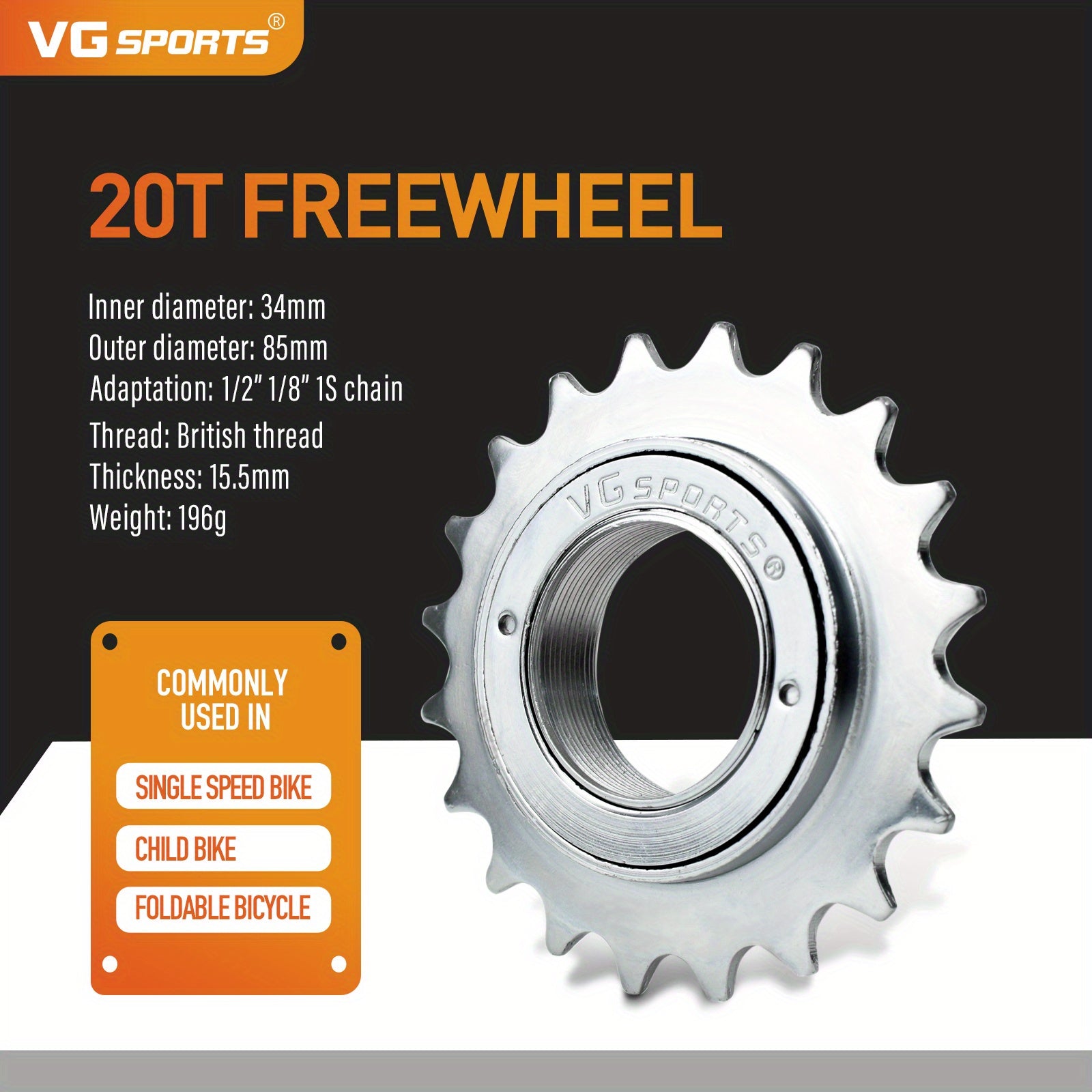 1pc VG Sports 16T/18T/20T/22T/24T 34MM Bicycle Flywheel Single Speed Bicycle Flywheel Sprocket 1 Speed Gear For BMX Flywheel Sprocket Gear Bike Accessories