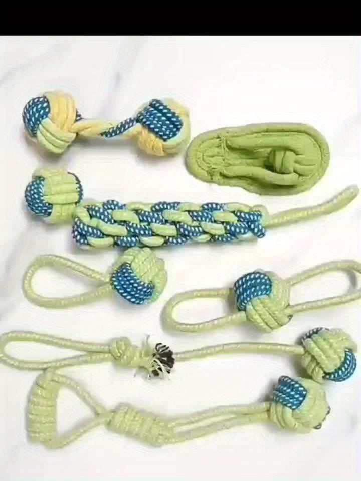 8pcs Dog Rope Knot Training Set - Durable Synthetic Fiber Chew Toys for Teeth Cleaning & Interactive Play, Colorful Outdoor Dog Training Essentials with Tug-of-War Ropes & Balls