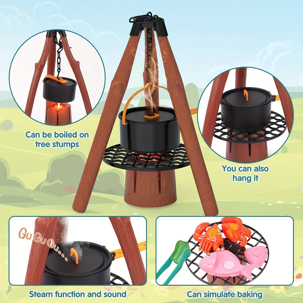 Kid Camping Games, Outdoor Toys For Kids 3-5, Camping Tool Pretend Role Play Toys With Kids Tent/Campfire/ Telescope/Play Food/Whistle/Oil Lamps, 3 4 5 6 Year Old Boy Girl Gifts