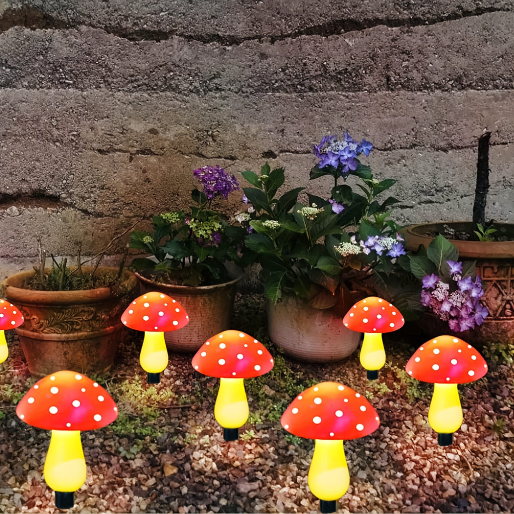 Set of 6 Solar Mushroom Lights for Garden Decorations, Outdoor Solar Red Mushroom Light for Yard Pathway Grave Decor