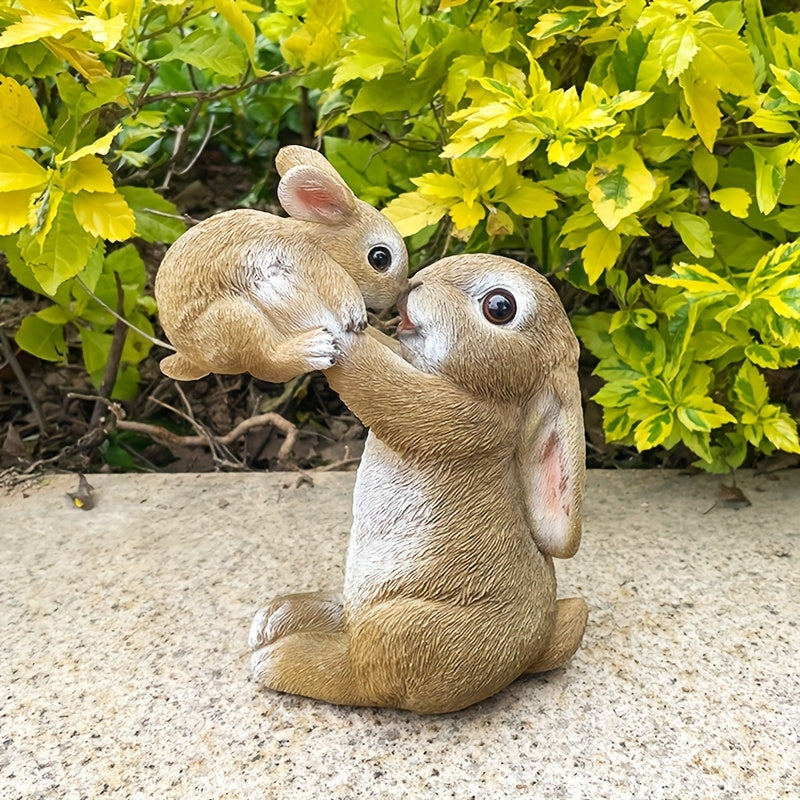 Charming Resin Rabbit Family Statue - Classic Easter Bunny Decor for Outdoor Garden, No Battery Needed