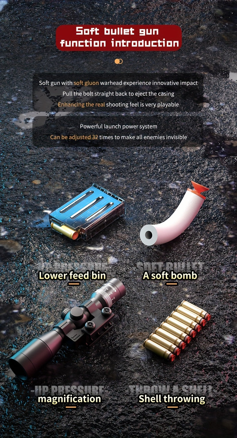 Toy Gun With Soft Bullets, Toys Foam Blaster With 10 Pcs EVA Darts&10pcs Bullet Shell, Shooting Games Education Toy Model For 8, 9, 14+ Kids Boys Christmas&Halloween Gifts