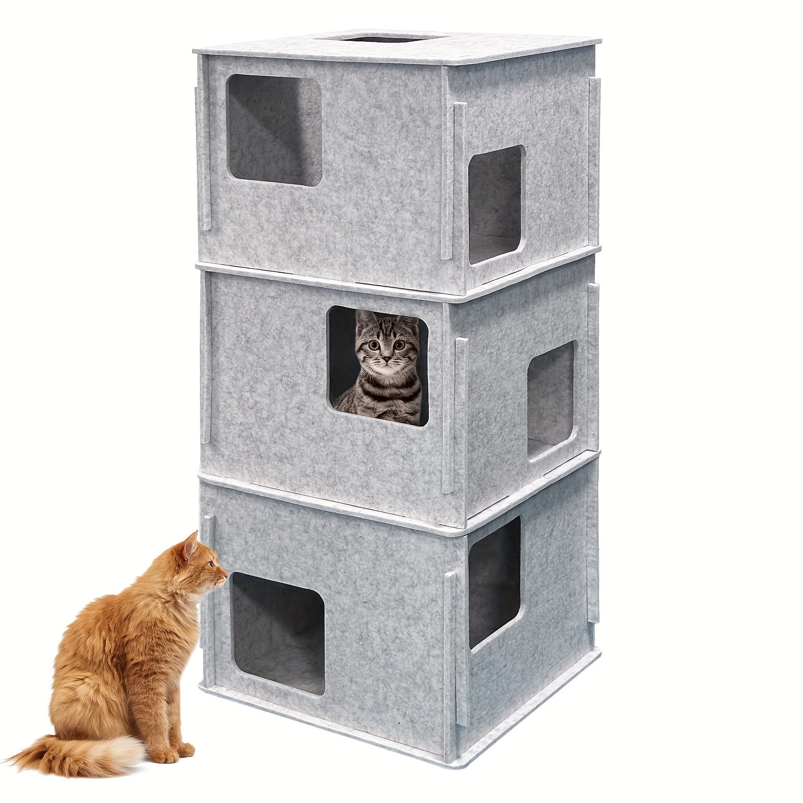 3-Storey Peekaboo Cat Mansion - Spacious Hideaway, Tunnel Bed, Condo Shelter for Multiple Cats - Fun Gifts, Toys, and Joy for Feline Friends