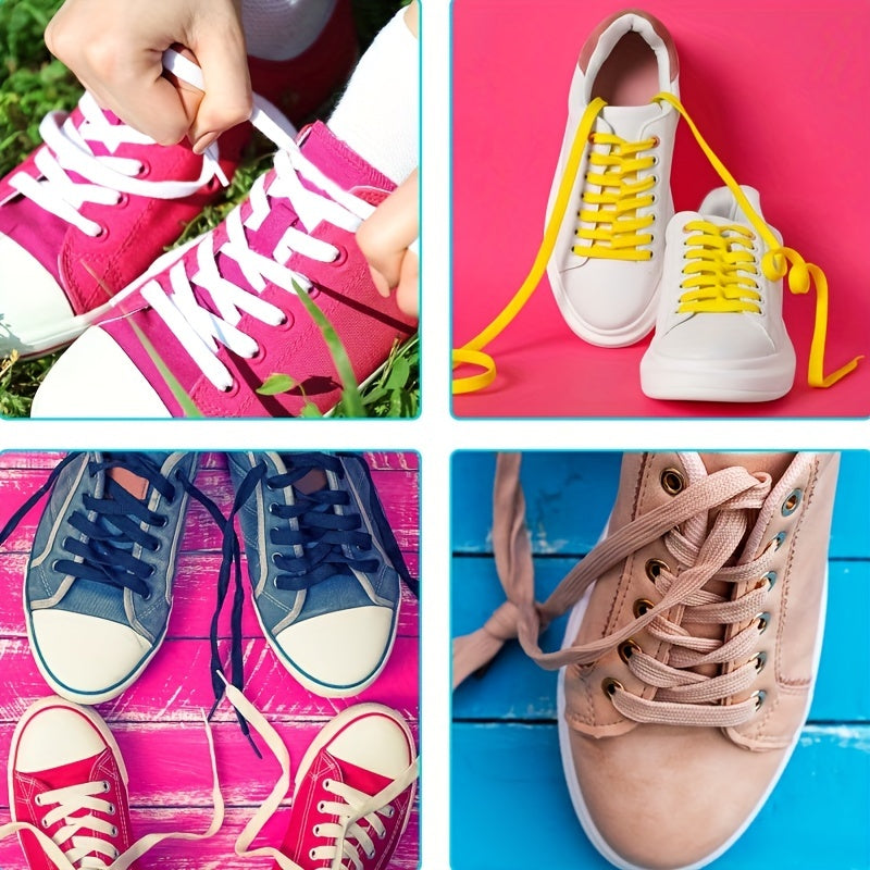 1pair Color Shoelaces Flat Sneakers Canvas Sports Shoelaces, Available In Multi Colors, Matching Use For Men Women