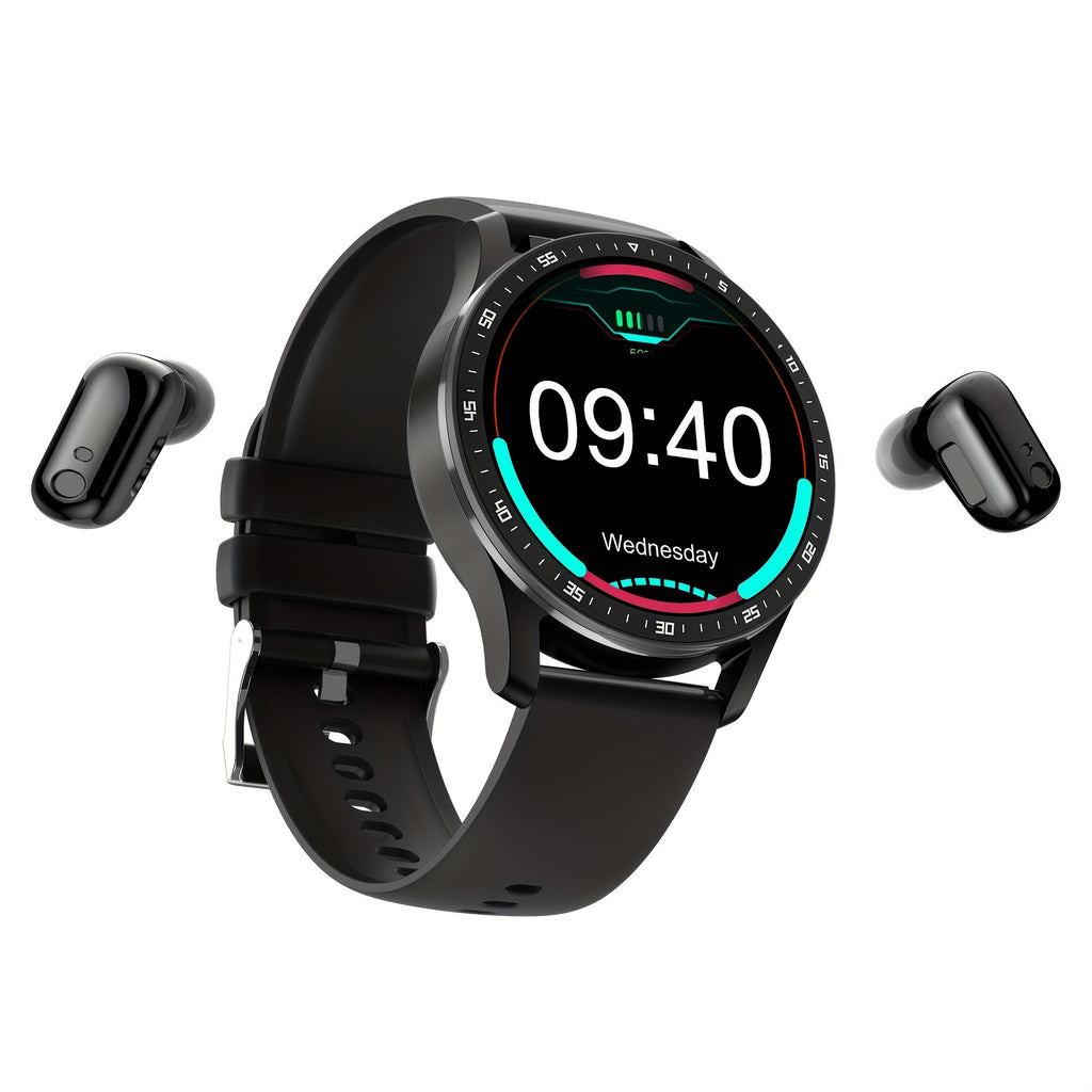2-in-1 Smart Earphones Watch - Built-in Earbuds, Sports Waterproof, Hands-Free Calling, Compatible with Android and iPhone, Unisex Design for Men and Women