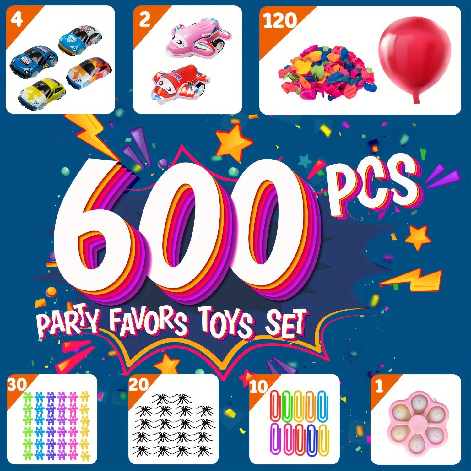 600 PCS Sensory Fidget Party Toys Pack Balls, Rainbow Springs, Wacky Tracks, And More  With Random Colors -