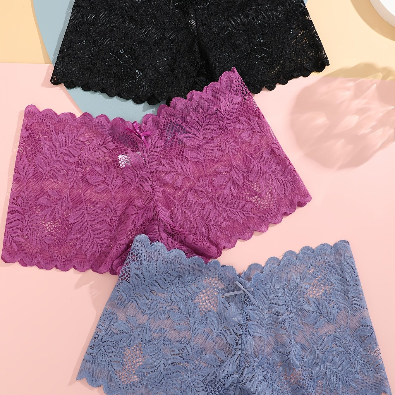 [Sexy Low Waist] Women's Sexy Low Waist Panties | 3pcs Set | Contrast Lace