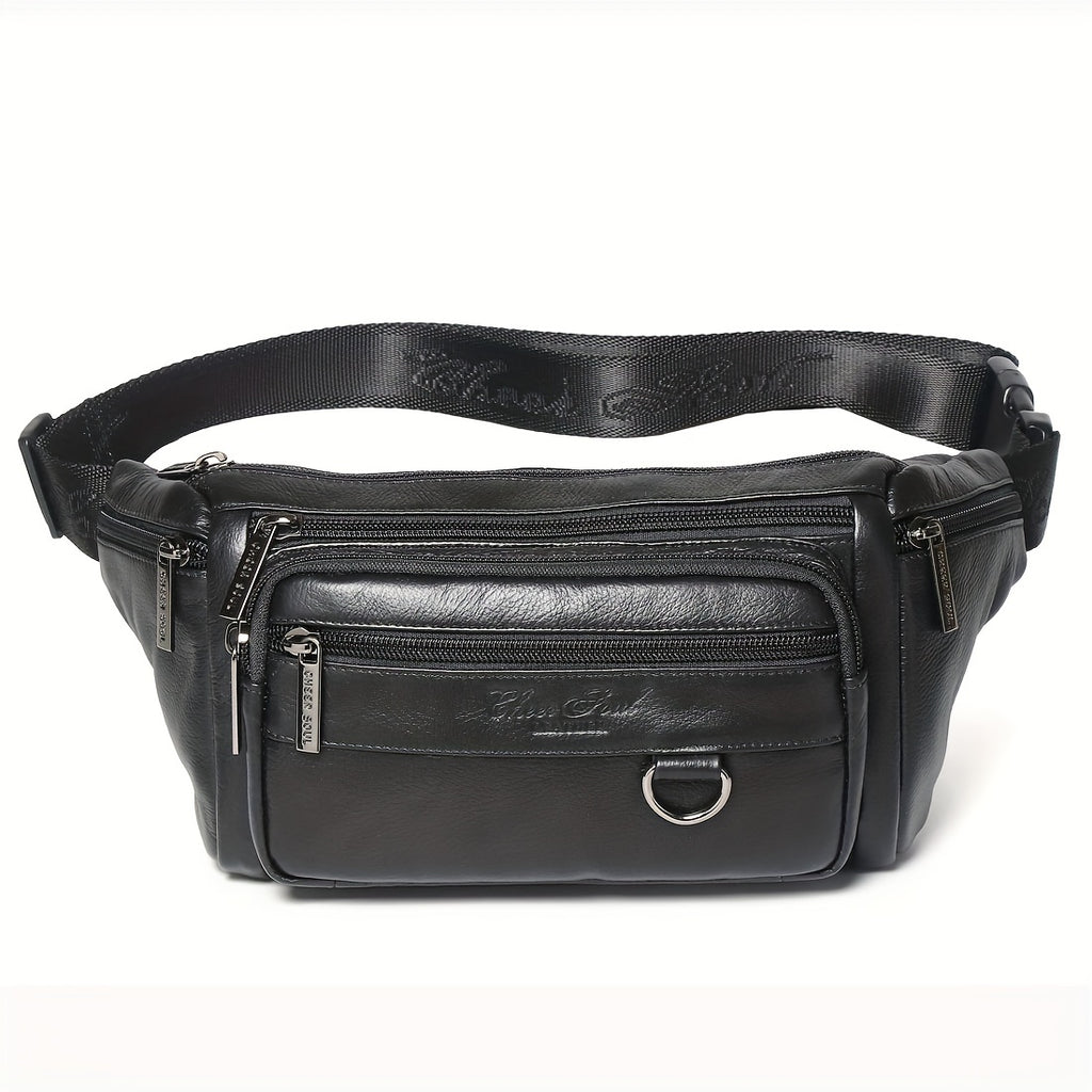 Genuine Leather Men's Waist Bag/Women's Multifunctional Hip Bag/Stylish Multi-Pocket Travel Sports Backpack for Hiking, Cycling, Fishing, And Running