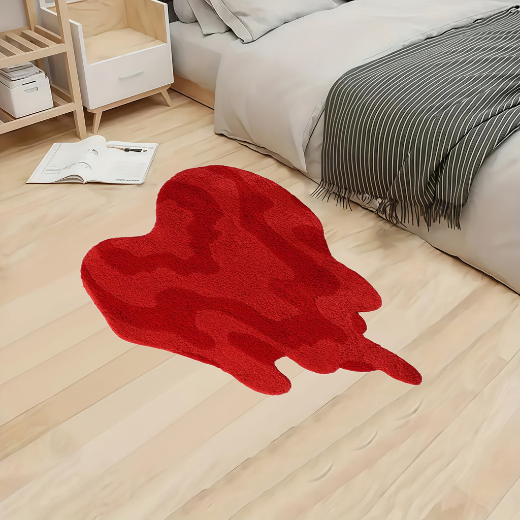 Red Heart-Shaped Area Mat - Romantic Bedroom Decor, Easy-Clean Polyester Mat with High-Definition Print, Lightweight & Durable for Indoor Use, Perfect for Christmas, Halloween, Easter, Thanksgiving, and More, Rugs for Bedroom