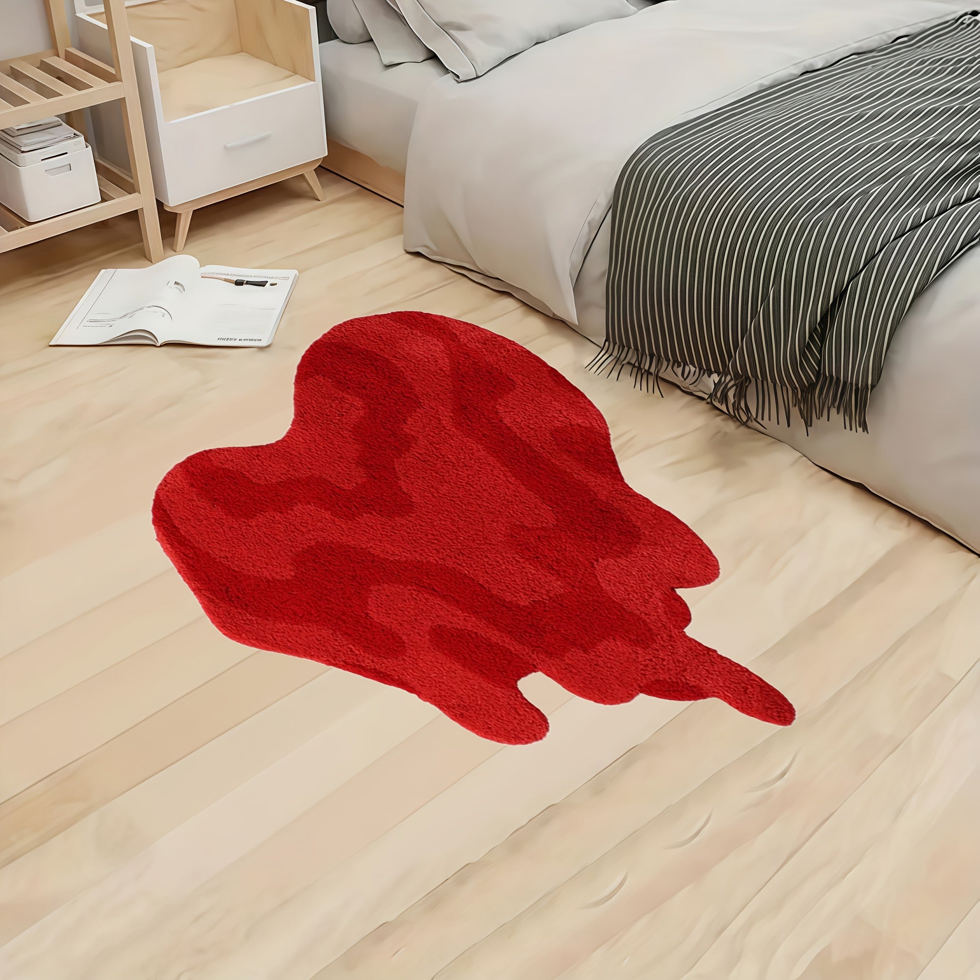 Red Heart-Shaped Area Mat - Romantic Bedroom Decor, Easy-Clean Polyester Mat with High-Definition Print, Lightweight & Durable for Indoor Use, Perfect for Christmas, Halloween, Easter, Thanksgiving, and More, Rugs for Bedroom