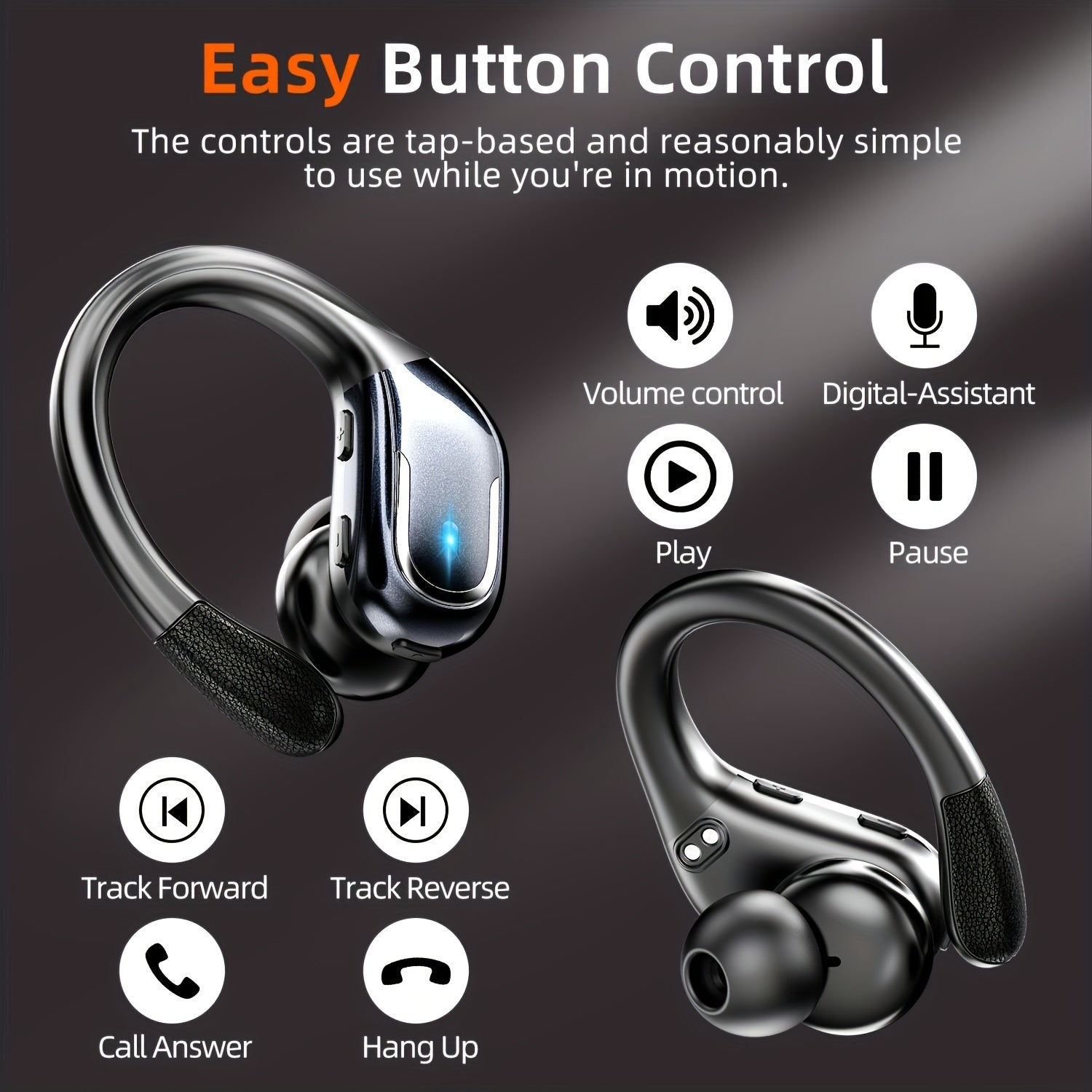 LIFEBEE New Wireless Earbuds for Running Sports, Wireless Earphones with Earhooks Pure Bass Sound, Over Ear Headphones ENC Noise Cancelling with Dual-LED Display, Earphones Built-in Microphone