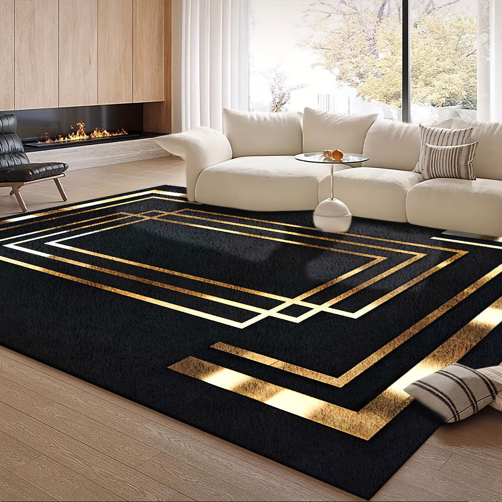Luxurious Velvet 850g/m² Extra Large Area Mat - Modern Geometric Design with Golden Accents, Soft & Durable Polyester, Machine Washable & Non-Slip Backing, Perfect for Living Room, Bedroom, Office, or Game Room, Rugs for Liv