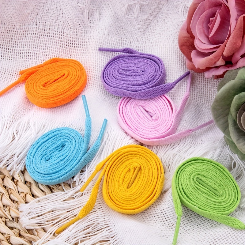 1pair Color Shoelaces Flat Sneakers Canvas Sports Shoelaces, Available In Multi Colors, Matching Use For Men Women