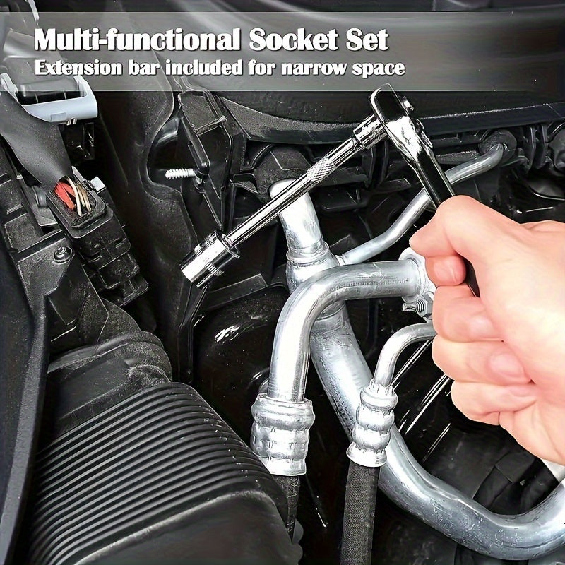 46-Piece Professional Socket Set - Durable 1/4 Inch Drive Ratchet Wrench Kit with Metric Sockets f