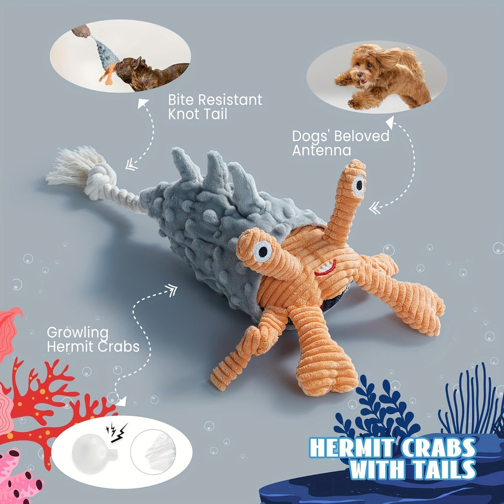 4-Pack Nocciola Ocean Theme Dog Toys - Crinkle Squeaky Interactive Plush Chew Toys for Puppies, Durable Non-Toxic Fabric with Octopus, Salmon, Hermit Crab & Shell Designs, Safe for Aggressive Chewers & All Dog Sizes, Interact