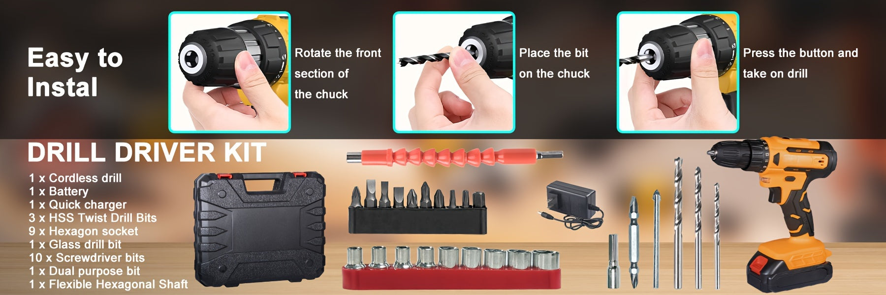 21V 4000MAH Cordless Impact Wrench and Drill Set, Brushless Power Impact Gun with Electric Drill Kit, Portable Tool Bag and Accessories for Automotive and Home Use