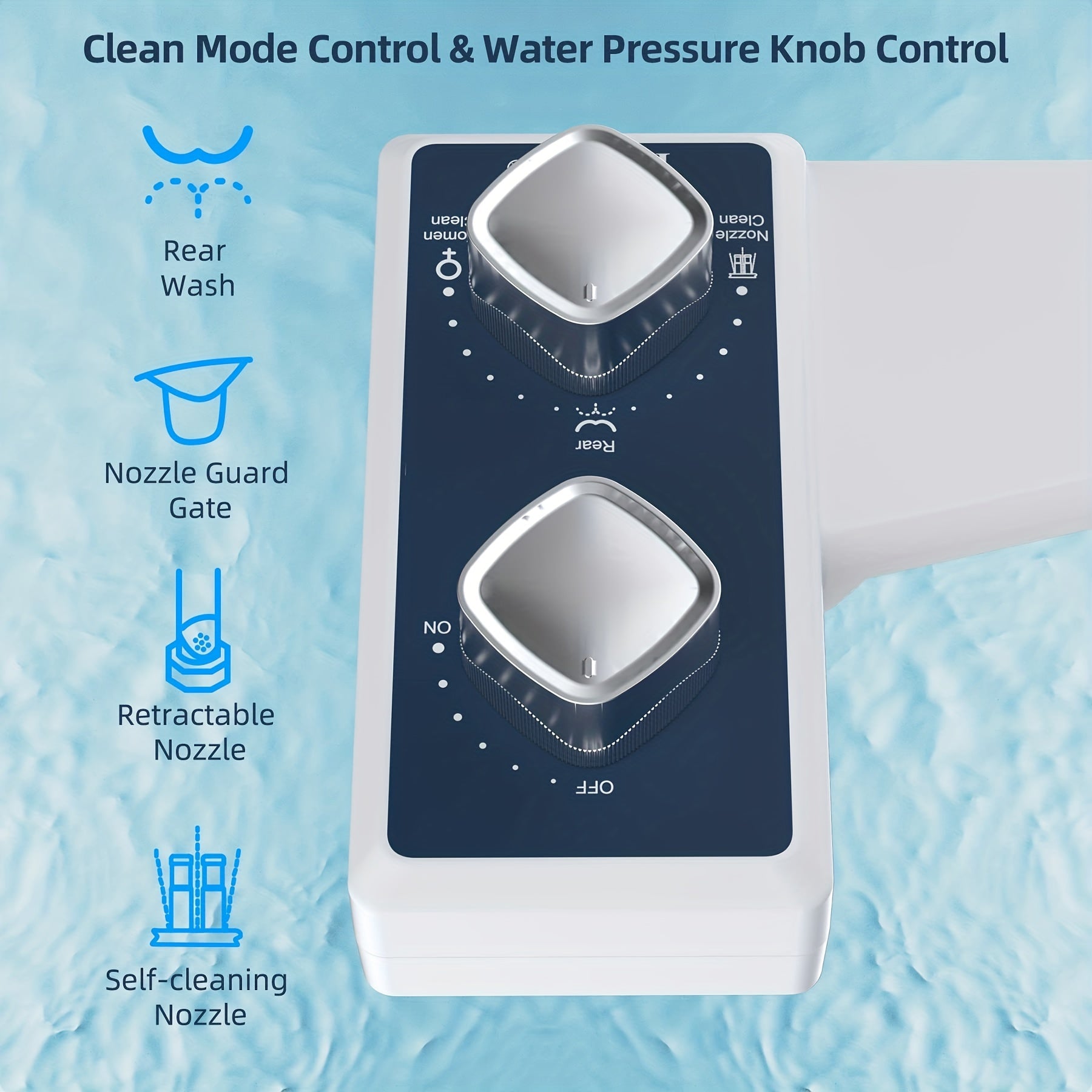 1pc Bidet Attachment For Toilet, Toilet Seat Bidet, Dual Self-Cleaning And Retractable Nozzle, Pressure Control, Non-Electric Attachment For Rear Washing And Sanitizing, Cold Water (Blue)