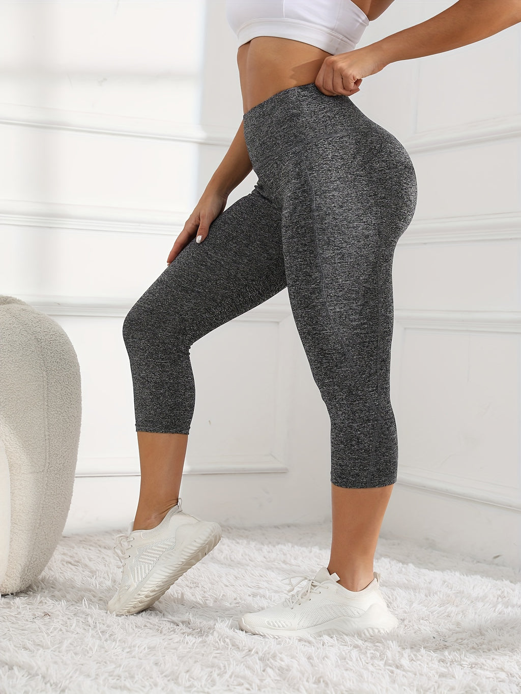 Women's High-Waisted 7/8 Length Leg Workout Leggings - Full-Length Leg Muscle-Building Gym Pants with Pockets,