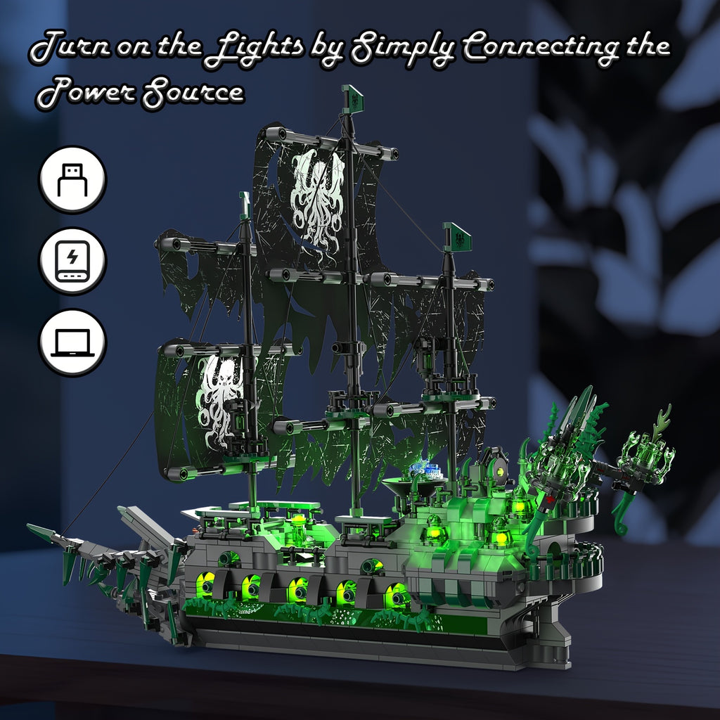 Pirate Ship Building Toys - Building Sets with Lights, Ghost Ship Flying Dutchman Model, 40001 Toy Boat for Halloween and Christmas Gift