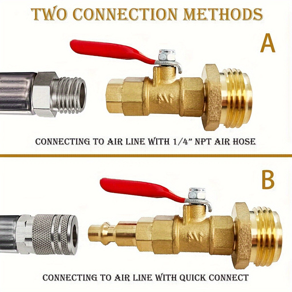 RV Winterize Blowout Adapter With 1/4" Quick Connect Plug And 3/4" Garden Water Hose Threading, Winterize Quick Adapter With Ball Valve