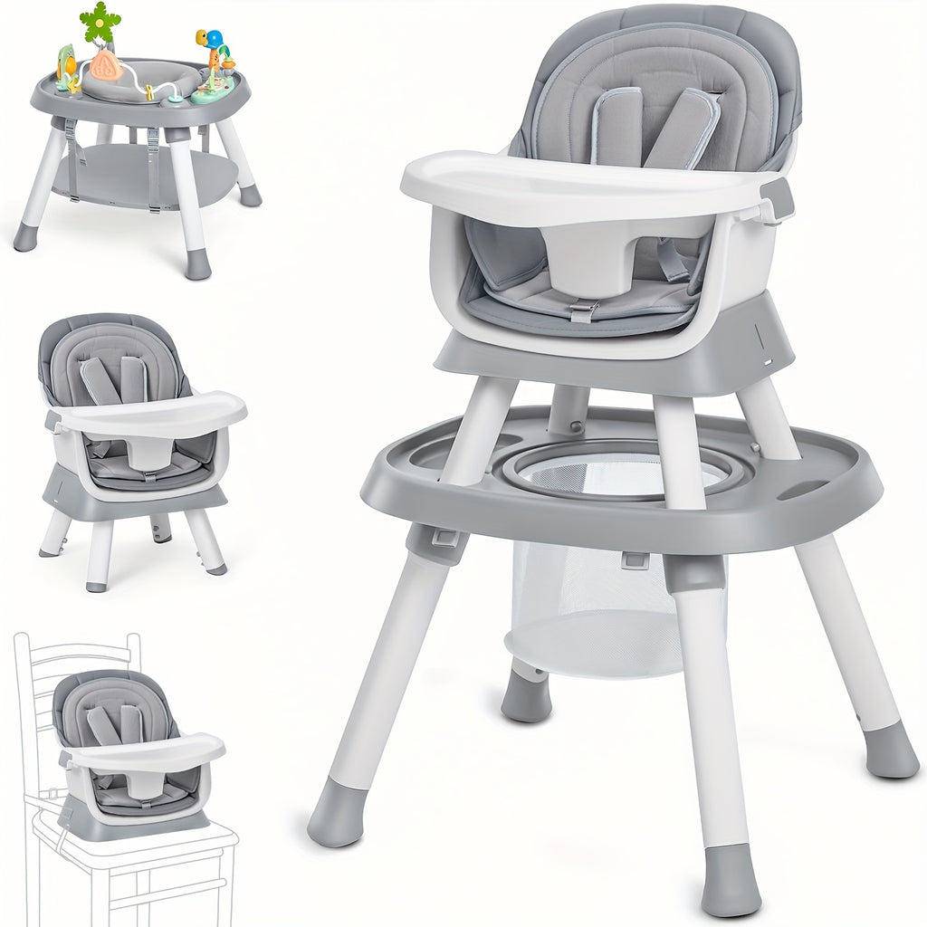 Baby High Chair, 15-In-1 Convertible Multifunctional Infant And Toddler High Chair With Activity Center, Tray And Toys(Grey)