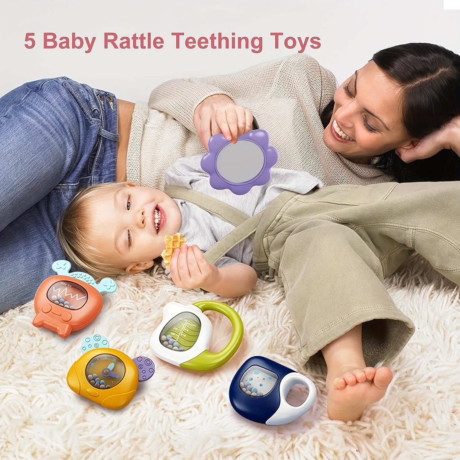 Baby Play Mat Baby Gym, Funny Play Piano Tummy Time Baby Activity Mat With 5 Infant Sensory Baby Toys & 2 Guitar Rattles, Boy & Girl Gifts For Newborn Baby 0 To 3 6 9 12 Months