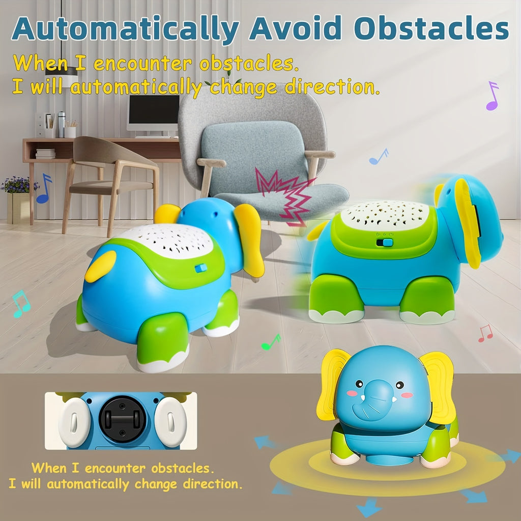 Crawling Baby Toys, Infant Tummy Time Toys with Star Projector Music and Light, Elephant Interactive Sensory Toy for Baby, Early Developmental Toys for Boys Girls, Christmas Gift