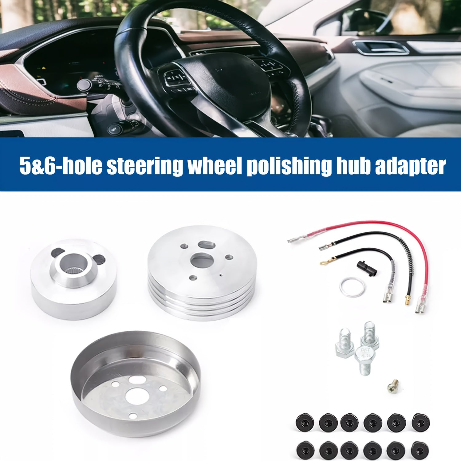 Hole Vintage Steering Wheel Universal 5/6 Hole Steering Wheel Hub AdapterUniversal Fit for Auto Repair, Personal DIY, for Cars, Automotive Accessories, Steering Wheel, Quick Release (Silvery)