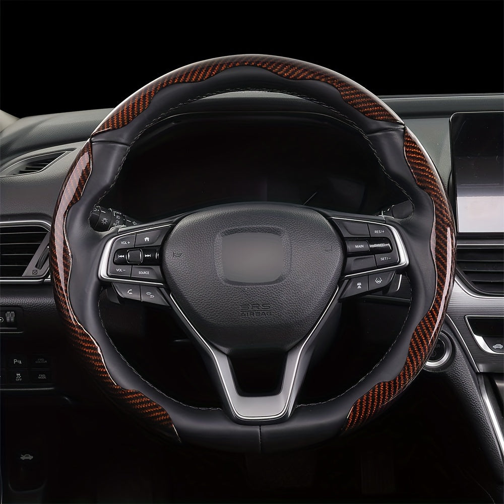 3Pcs Universal Carbon Fiber Style Steering Wheel Covers, High-Grip ABS Resin, Snap-On Design, No Inner Circle - Sleek Automotive Steering Wheel Protection
