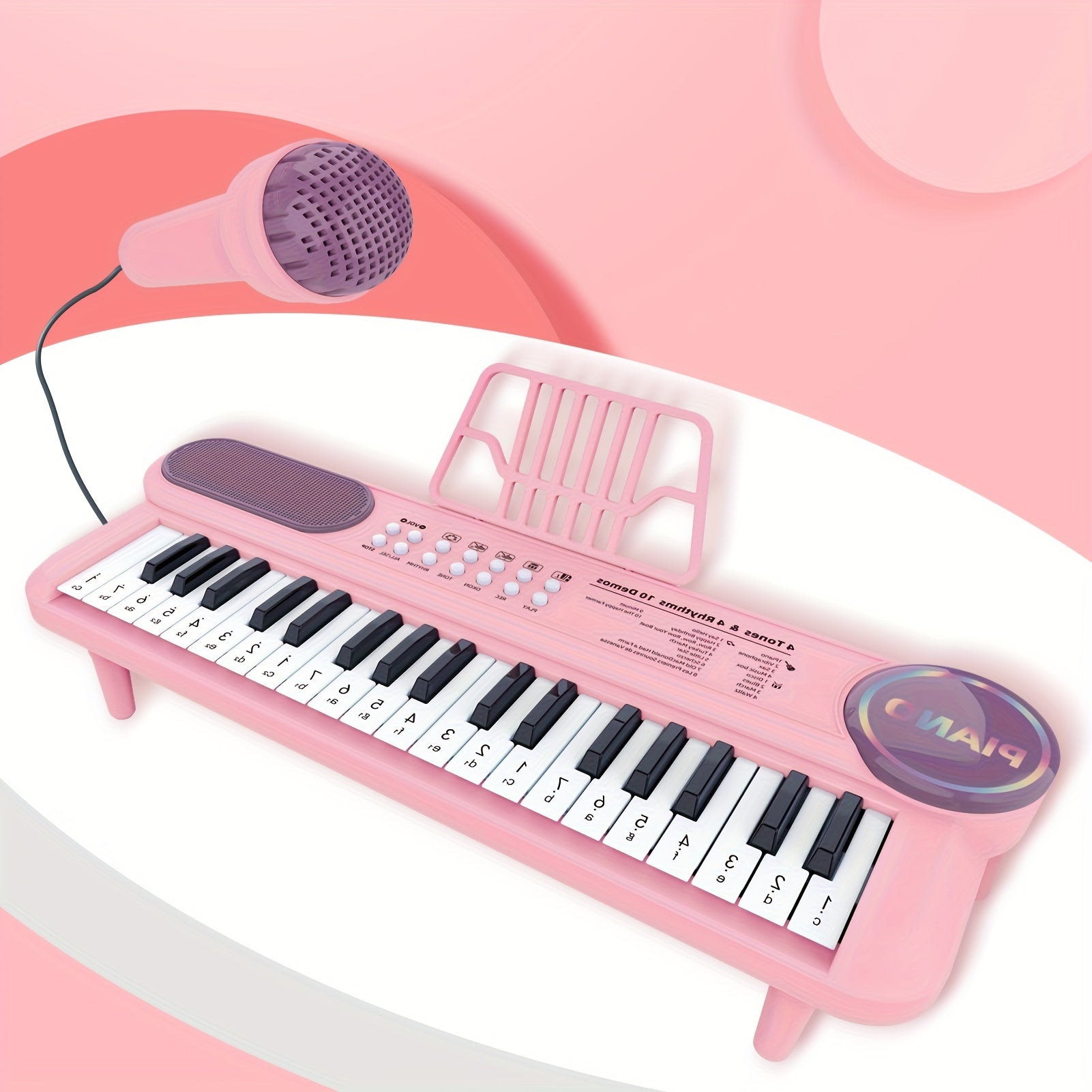 Youngsters Piano Keyboard Toys, 37 Keys Youngsters Piano Music Instruments Toy with Microphone, Pink Blue Piano Multipie Sounds, Stickers, Birthday Gifts for Boys and Girls