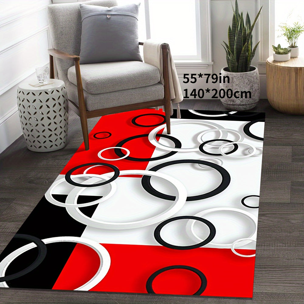 Luxury Modern Black, White & Red Circle Pattern Area Rug - Ultra-Soft Crystal Velvet, 800gsm, Non-Slip Backing, Machine Washable for Living Room, Bedroom, Kitchen, and More, Rugs for Living Room, Plastic Dot Pattern, Winter W