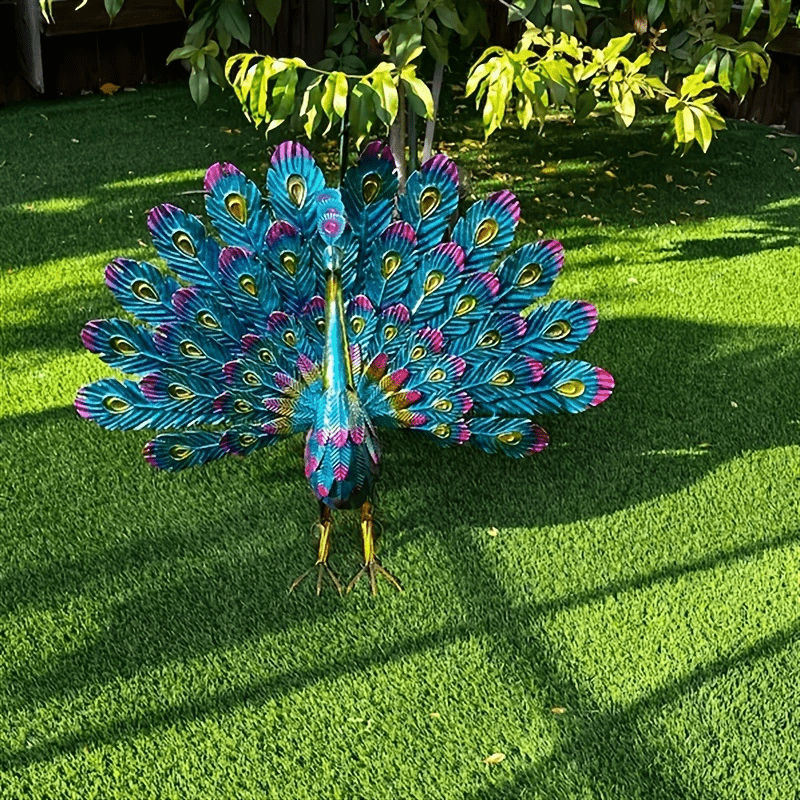Large Metal Painted Peacock Garden Sculpture - 1pc Figurine for Fountain, Pool, Yard, Lawn, Garden Art - Easter, Halloween, Mother's Day, Thanksgiving, Fall Decor