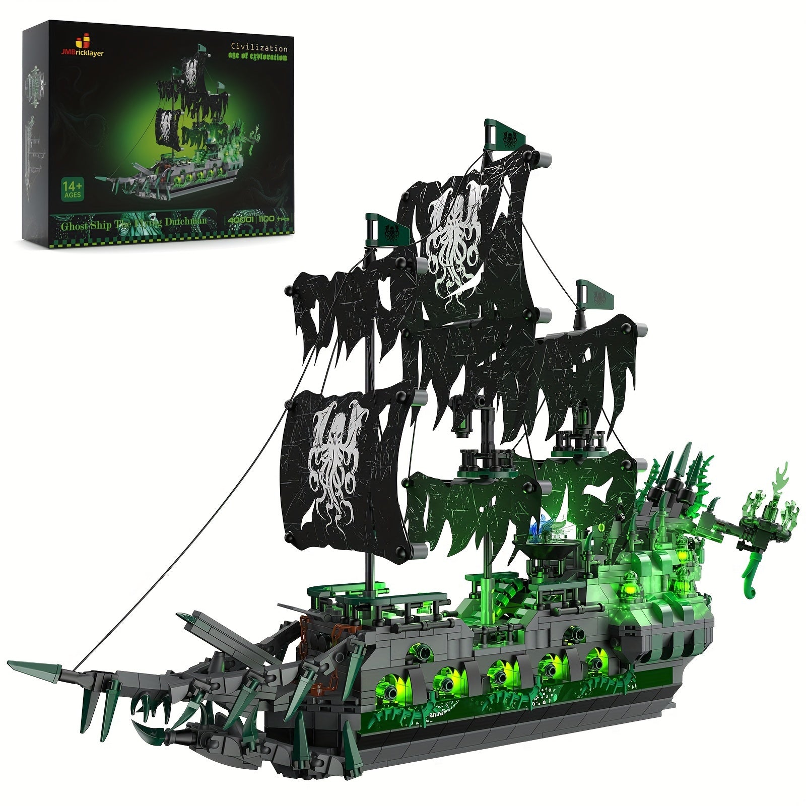 Pirate Ship Building Toys - Building Sets with Lights, Ghost Ship Flying Dutchman Model, 40001 Toy Boat for Halloween and Christmas Gift