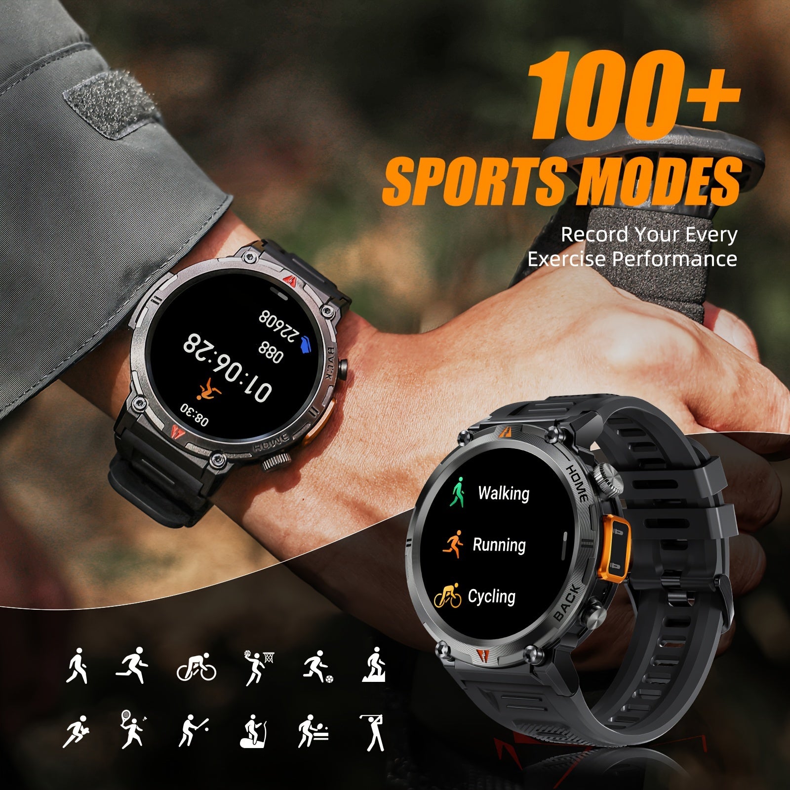 EIGIIS Men'S Outdoor Sports Watch with IPX8 (3ATM) Flashlight,