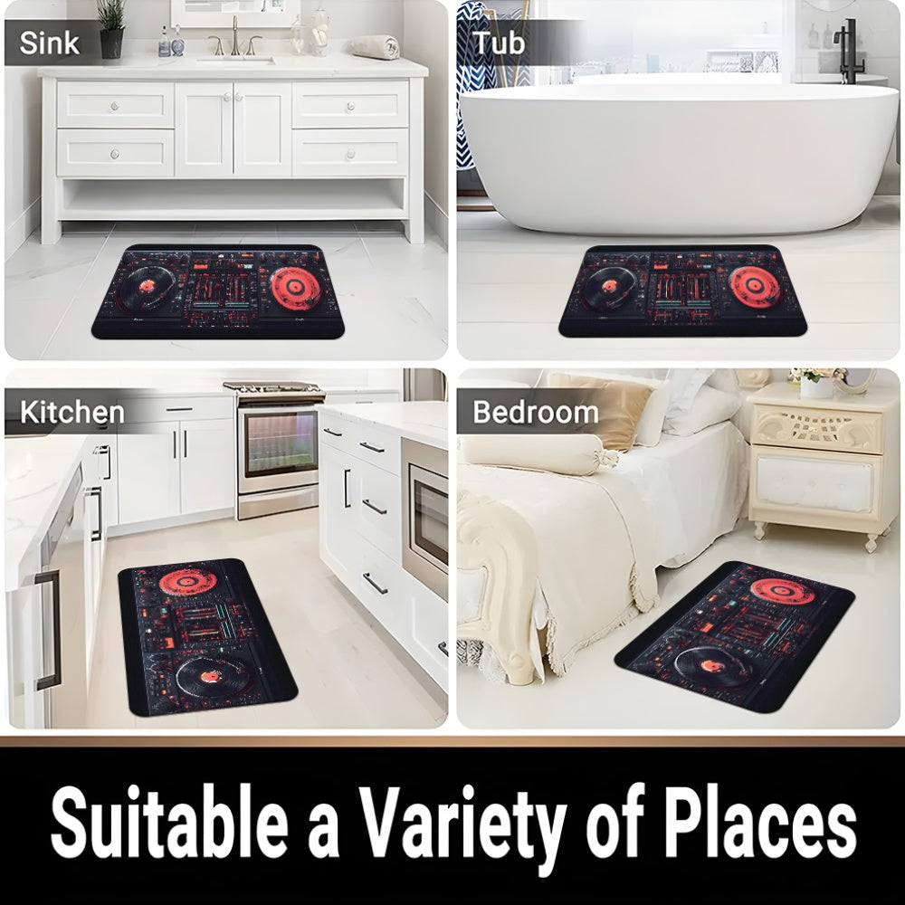 1pc DJ Mixer Equipment Pattern Door Mat - 700gsm Heavy-Duty Non-Slip Microfiber Absorbent Machine Washable Polyester Mat with DJ Mixing Board Design, Rectangle Shape For Bathroom, Bedroom, Living Room, Camping & Picnic Rugs,
