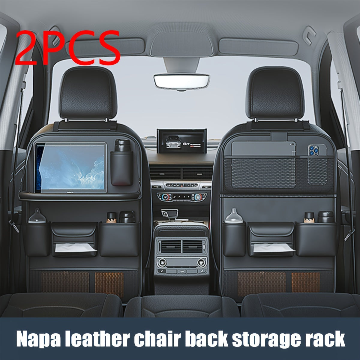 1pc/2pcs Heavy-Duty PU Leather Car Backseat Organizer with Foldable Table Tray